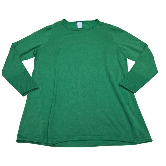 Chico's Tops - Chico's Green LS Knit Casual Top Women's Lightweight Crewneck, Size 1 /US M